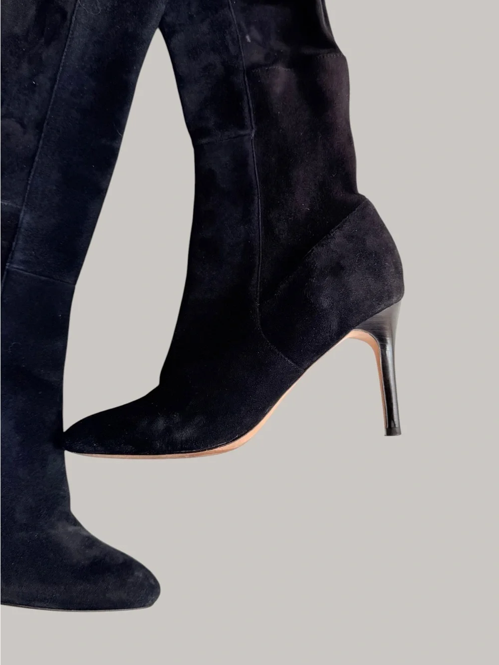 Cole Haan black suede over knee sock heeled boots